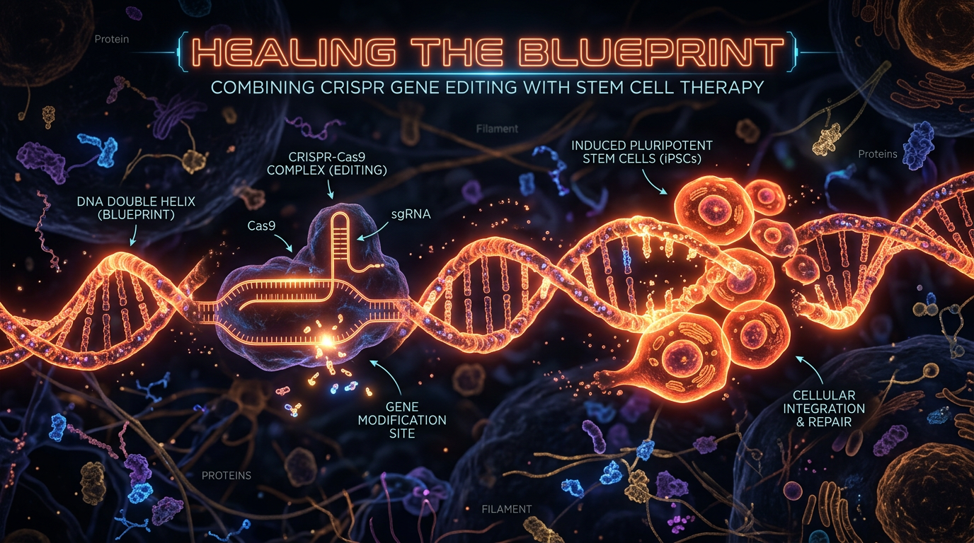 Scientific illustration for Healing the Blueprint: Combining CRISPR Gene Editing with Stem Cell Therapy
