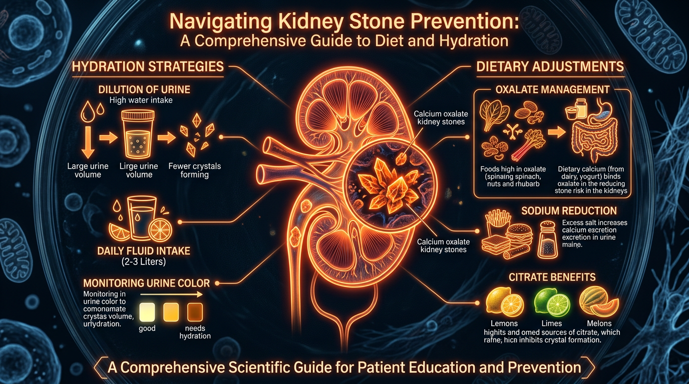 Scientific illustration for Navigating Kidney Stone Prevention: A Comprehensive Guide to Diet and Hydration