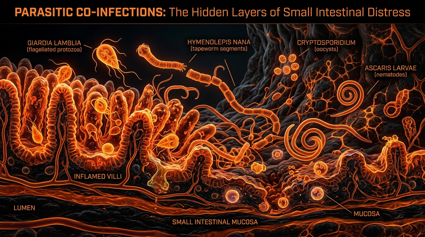Scientific illustration for Parasitic Co-infections: The Hidden Layers of Small Intestinal Distress