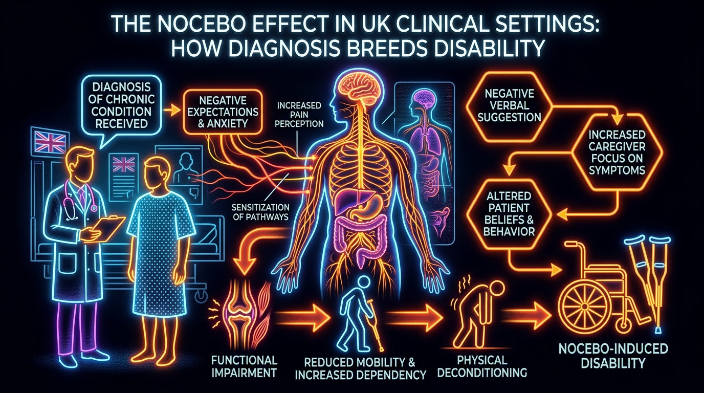 Scientific illustration for The Nocebo Effect in UK Clinical Settings: How Diagnosis Breeds Disability