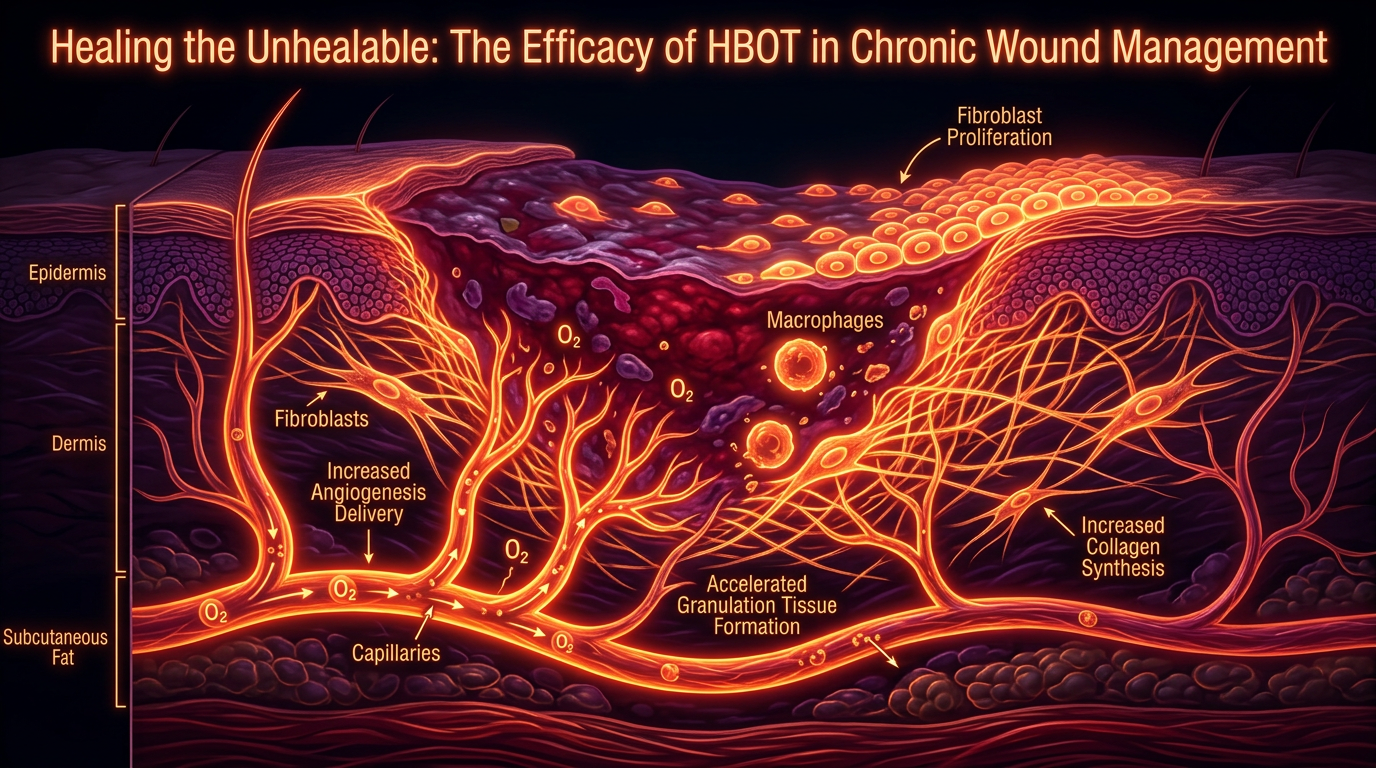 Scientific illustration for Healing the Unhealable: The Efficacy of HBOT in Chronic Wound Management