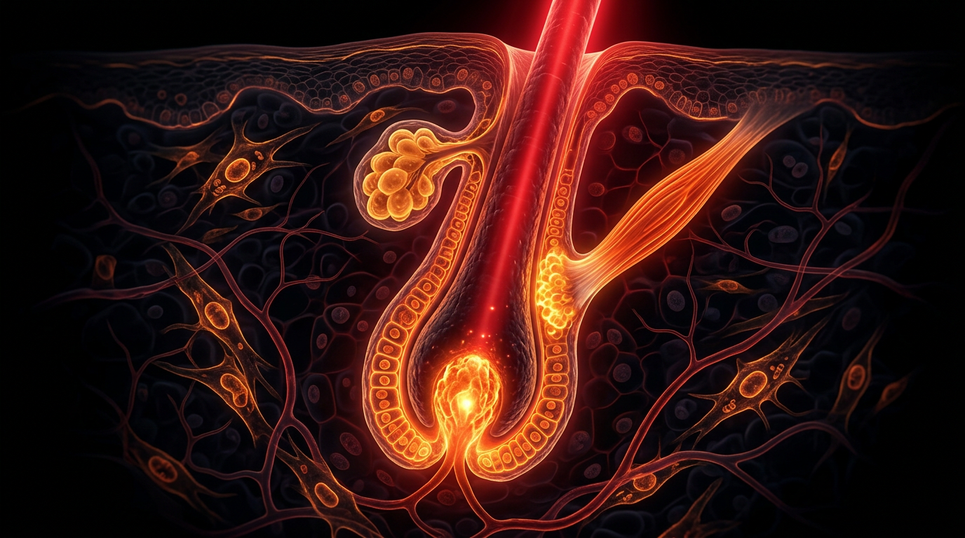 Scientific illustration for Red Light Therapy: Photobiomodulation for Targeted Follicle Stimulation