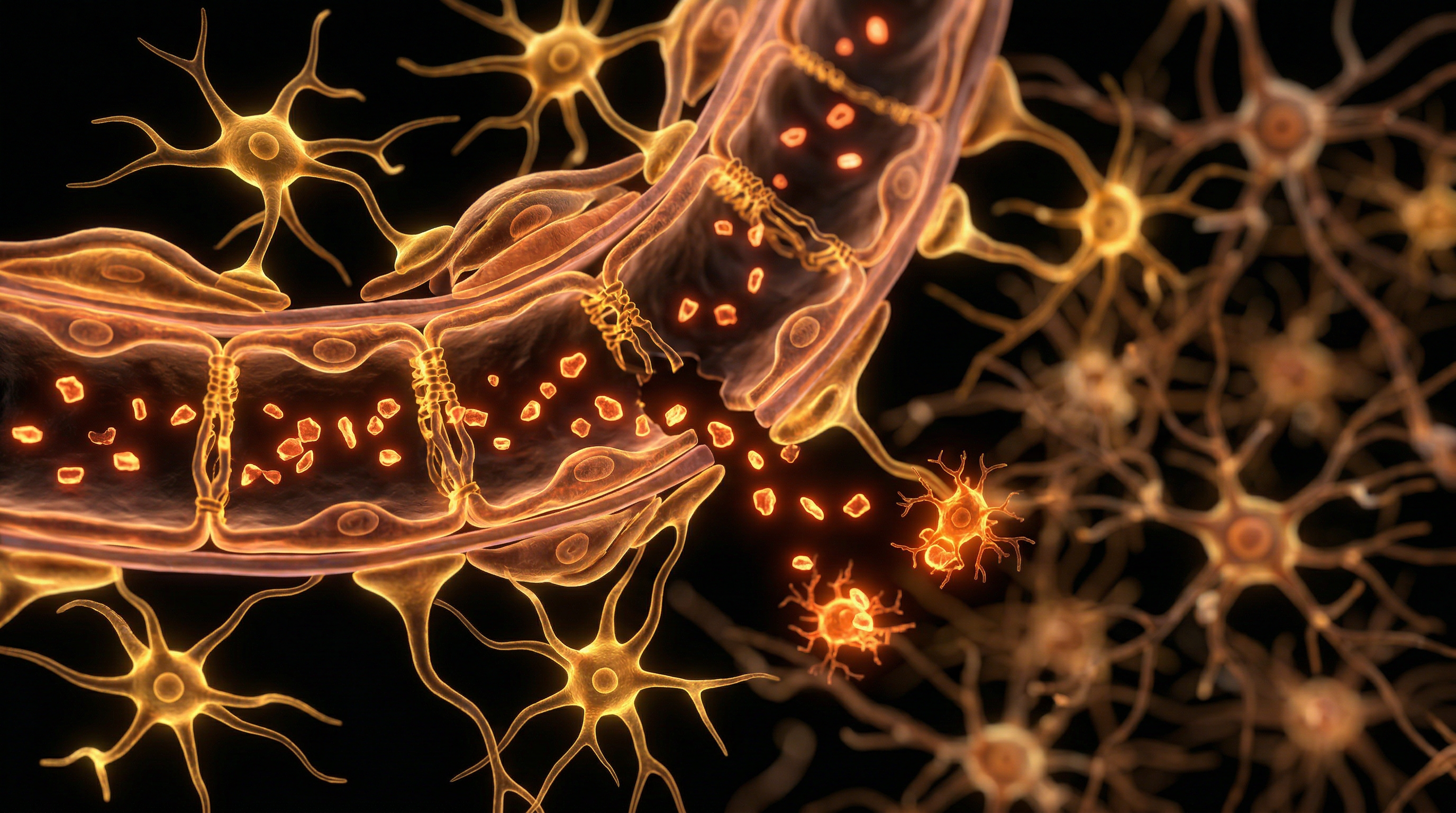 Scientific illustration for Blood-Brain Barrier Breach: Nanoplastics in Cerebral Tissues