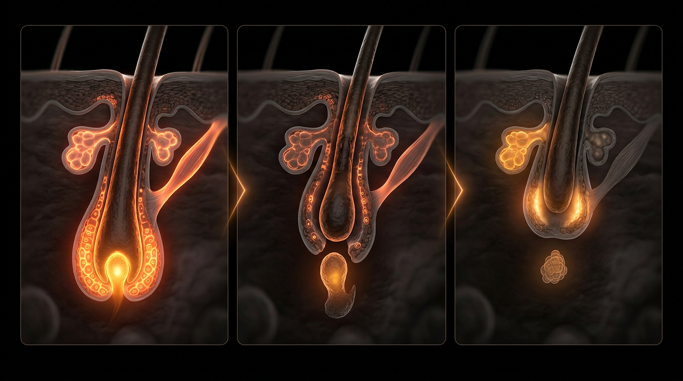 Scientific illustration for The Three Phases of Hair: Mastering Anagen, Catagen, and Telogen Biology