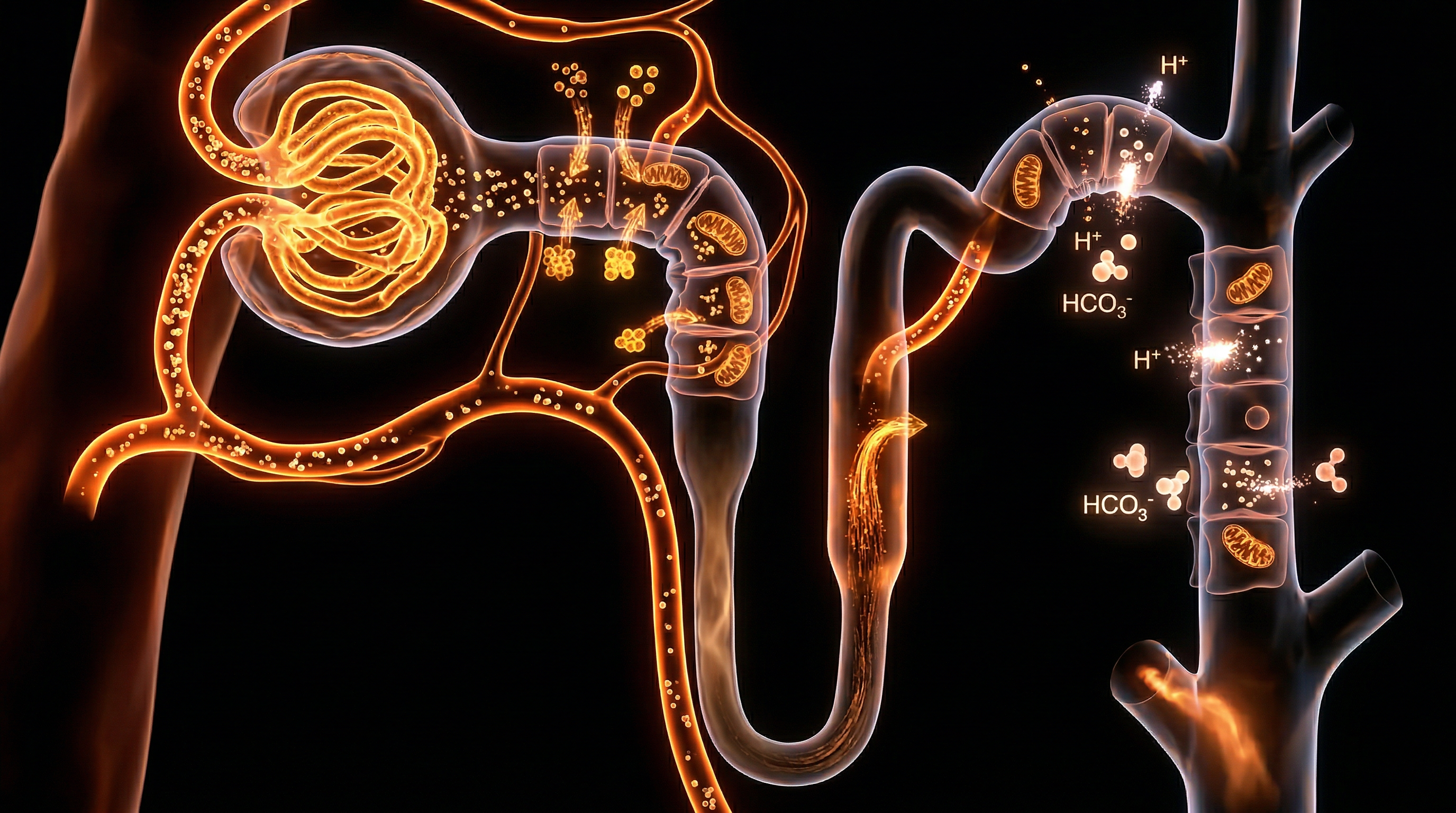 Scientific illustration for The Nephron's Precision: How the Kidneys Regulate Blood pH and Electrolyte Balance