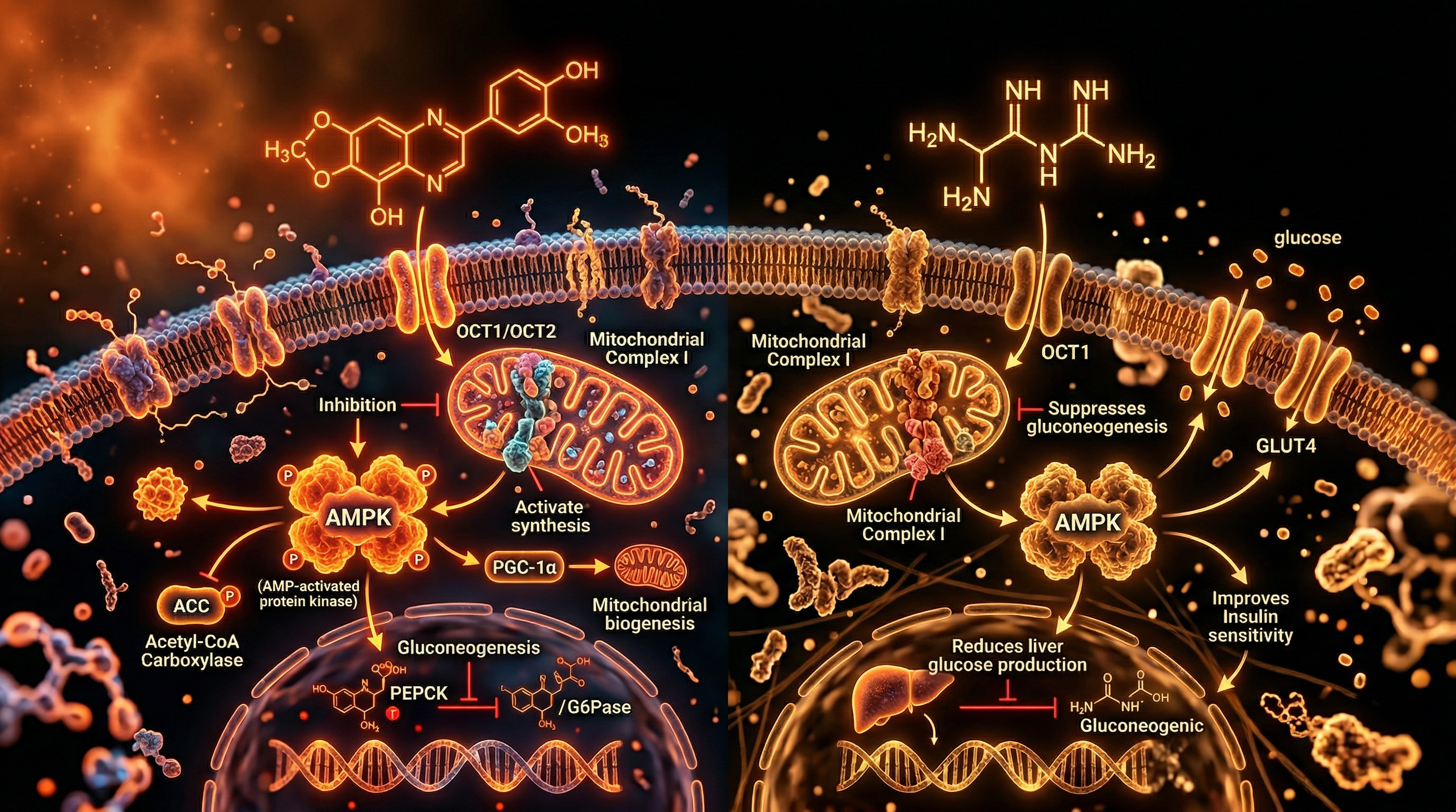 Scientific illustration for Phytotherapy Mechanisms: Berberine vs Metformin