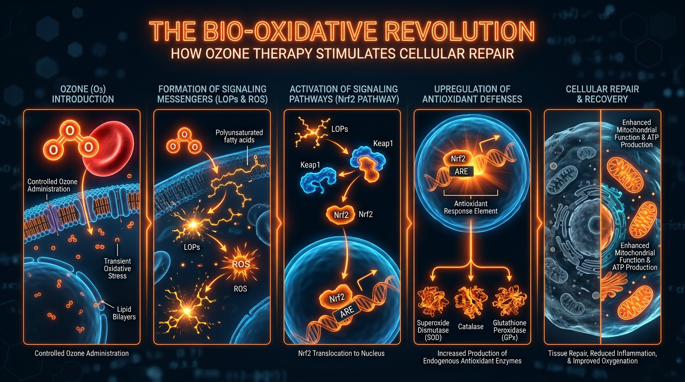 Scientific illustration for The Bio-Oxidative Revolution: How Ozone Therapy Stimulates Cellular Repair