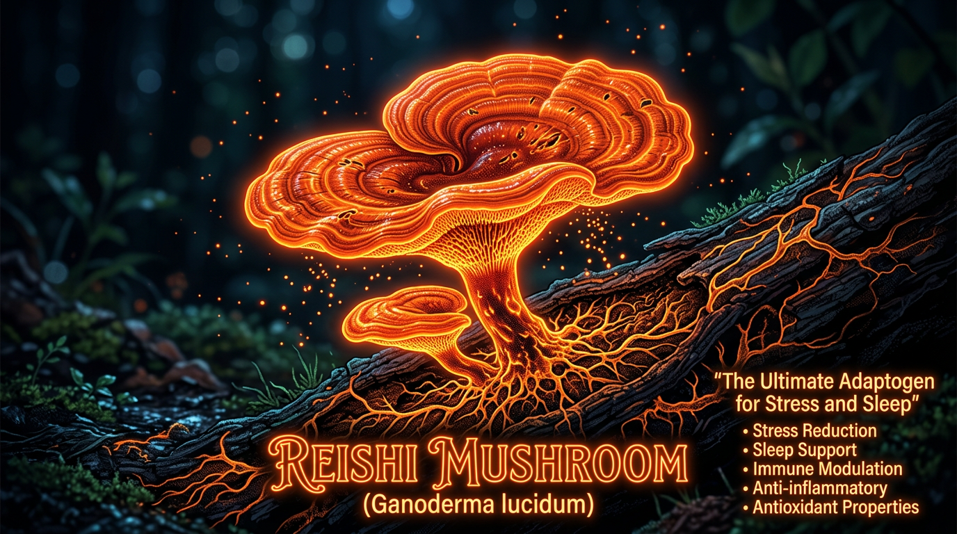 Scientific illustration for Reishi Mushroom: The Ultimate Adaptogen for Stress and Sleep