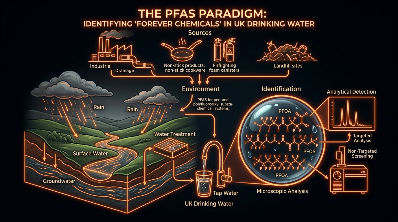 Scientific illustration for The PFAS Paradigm: Identifying Forever Chemicals in UK Drinking Water