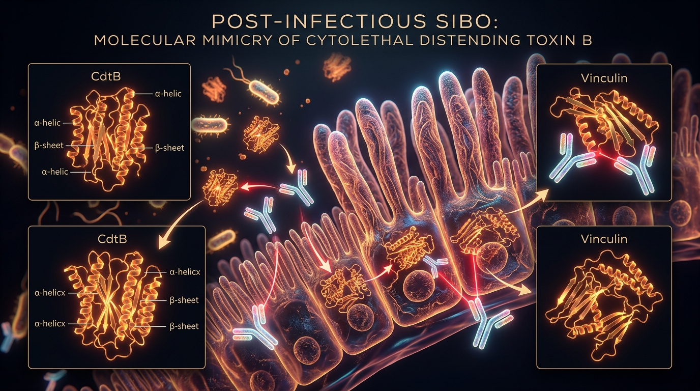 Scientific illustration for Post-Infectious SIBO: The Molecular Mimicry of Cytolethal Distending Toxin B