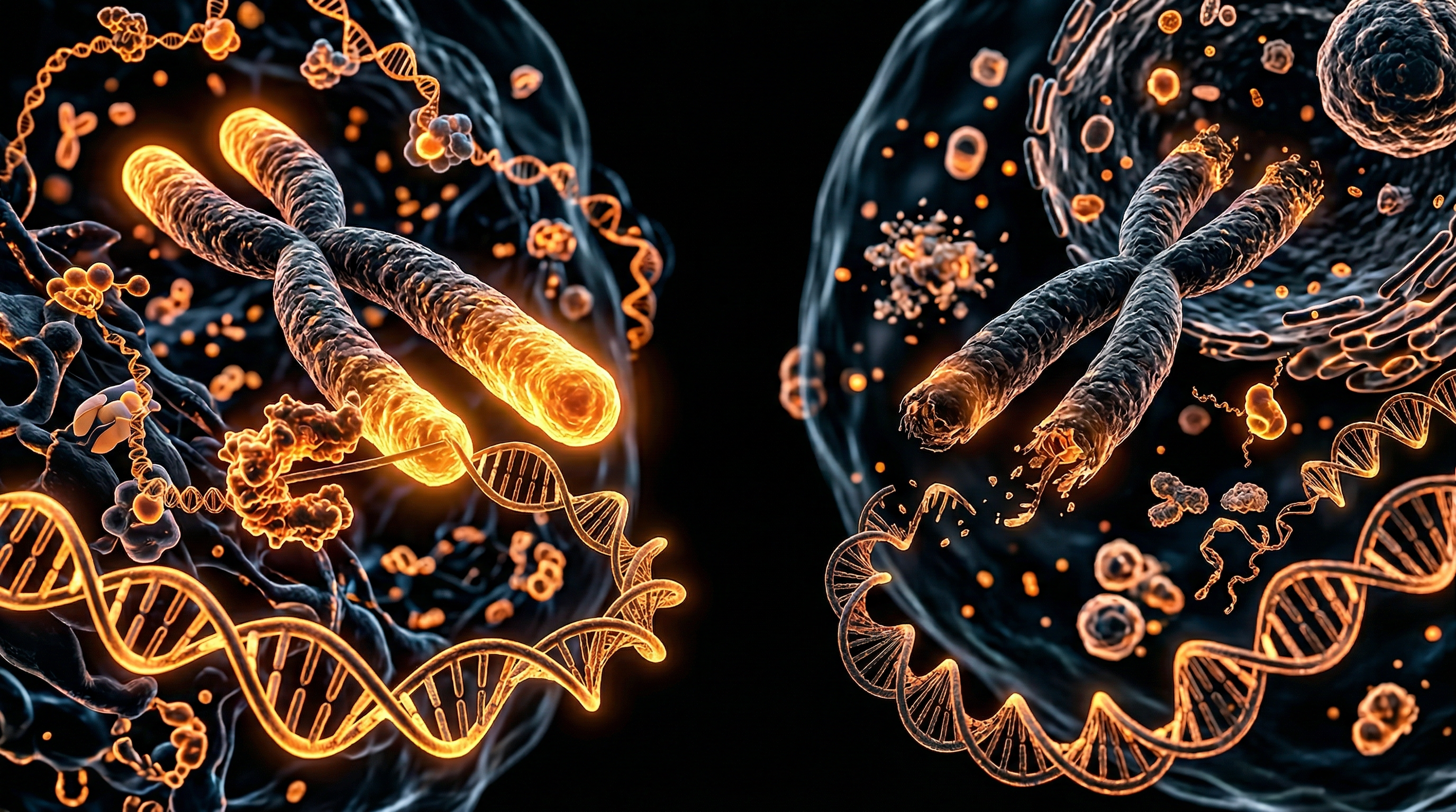 Scientific illustration for Telomere Attrition: Modern Longevity vs. Ancient Aging