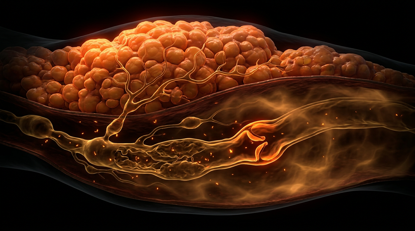 Scientific illustration for Lymphatic Pump Failure: How Stage 3 Lipoedema Evolves into Secondary Lymphoedema