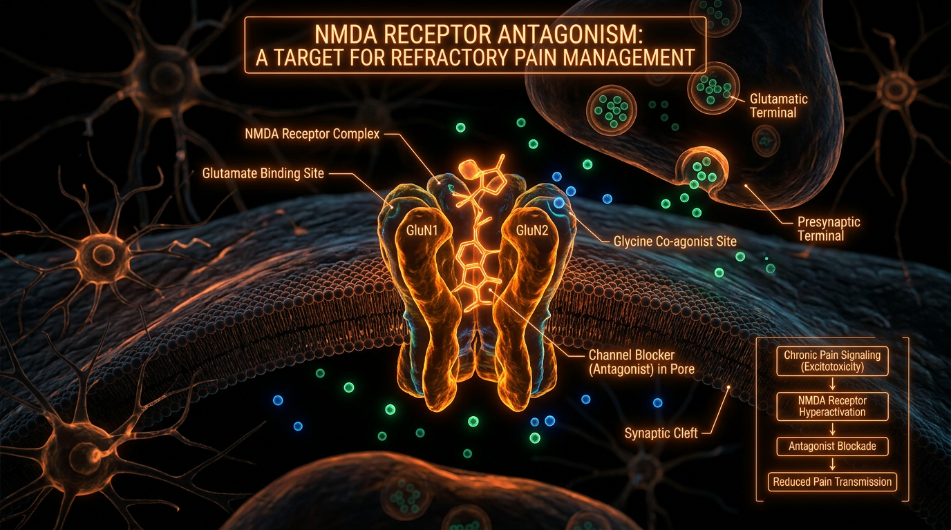 Scientific illustration for NMDA Receptor Antagonism: The Frontier of Refractory Pain Management