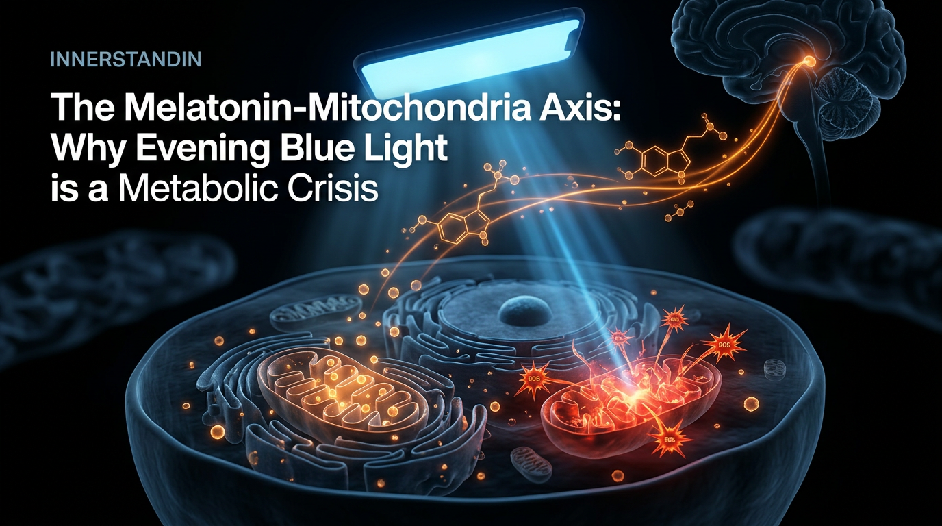 Scientific illustration for The Melatonin-Mitochondria Axis: Why Evening Blue Light is a Metabolic Crisis