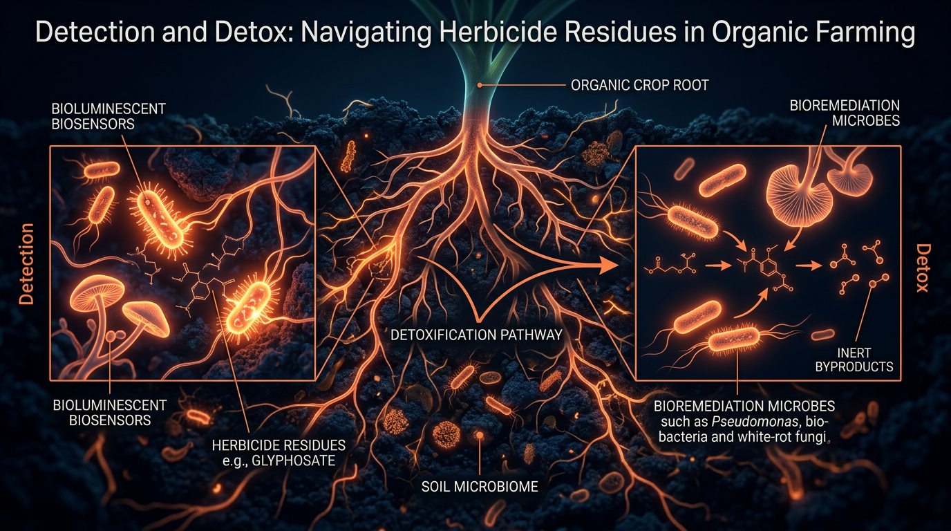 Scientific illustration for Detection and Detox: Navigating Herbicide Residues in Organic Farming