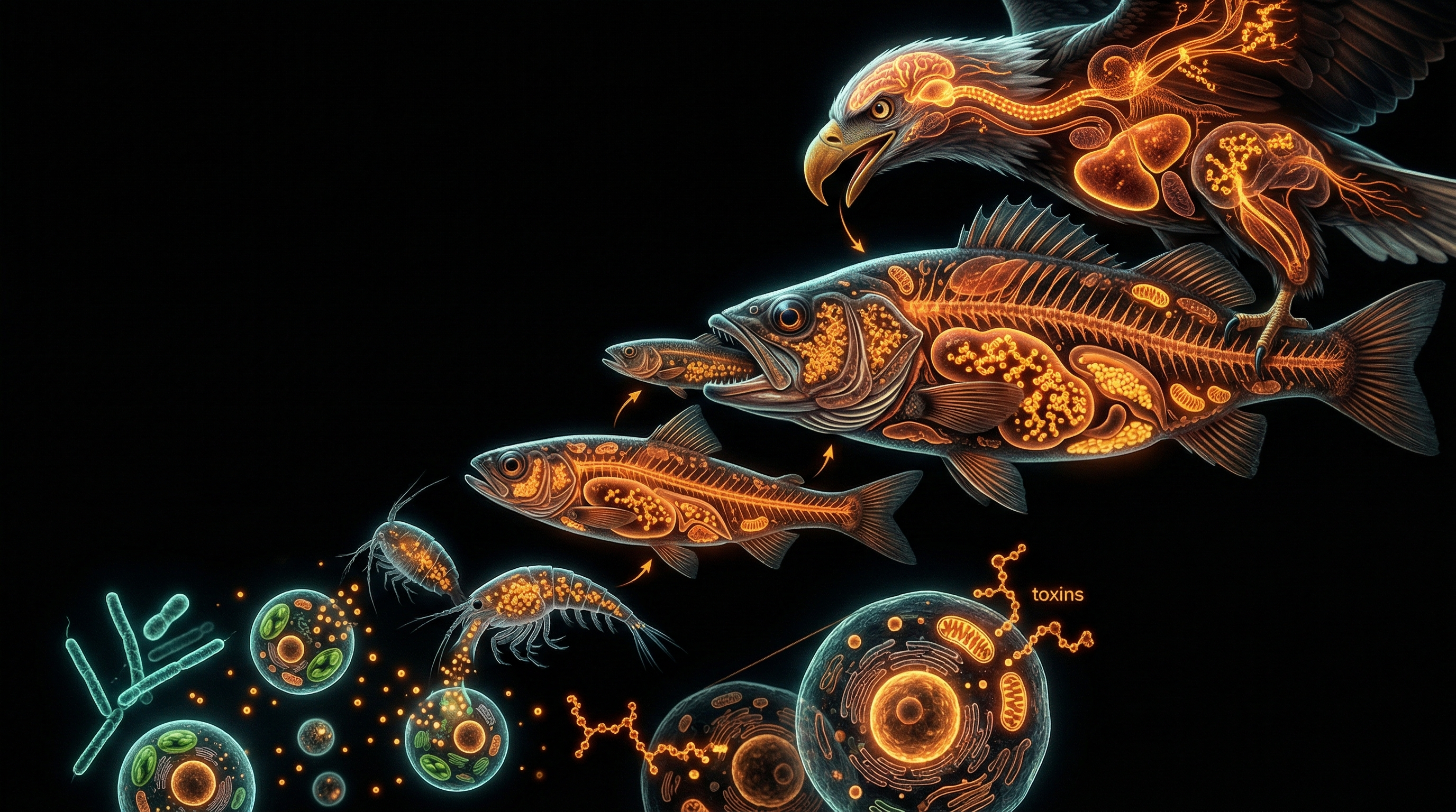 Scientific illustration for Trophic Level Magnification: The Food Chain Threat