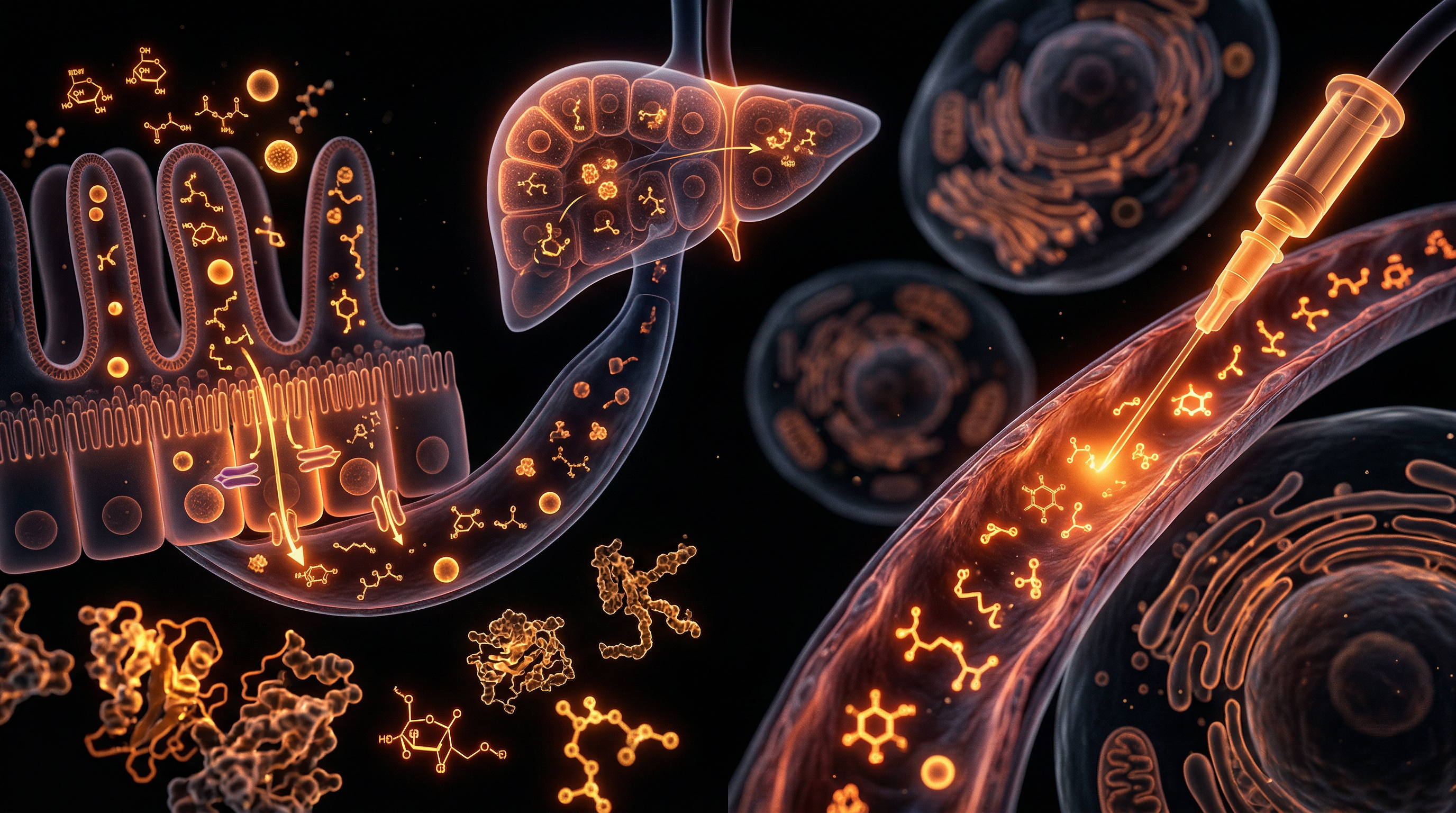 Scientific illustration for The Bioavailability Paradox: IV vs. Enteral Nutrition