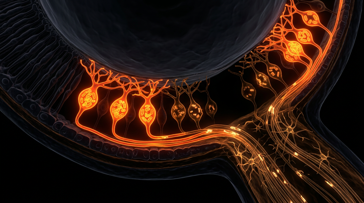Scientific illustration for Glaucoma: The Silent Thief and the Role of Ocular Mitochondrial Dysfunction
