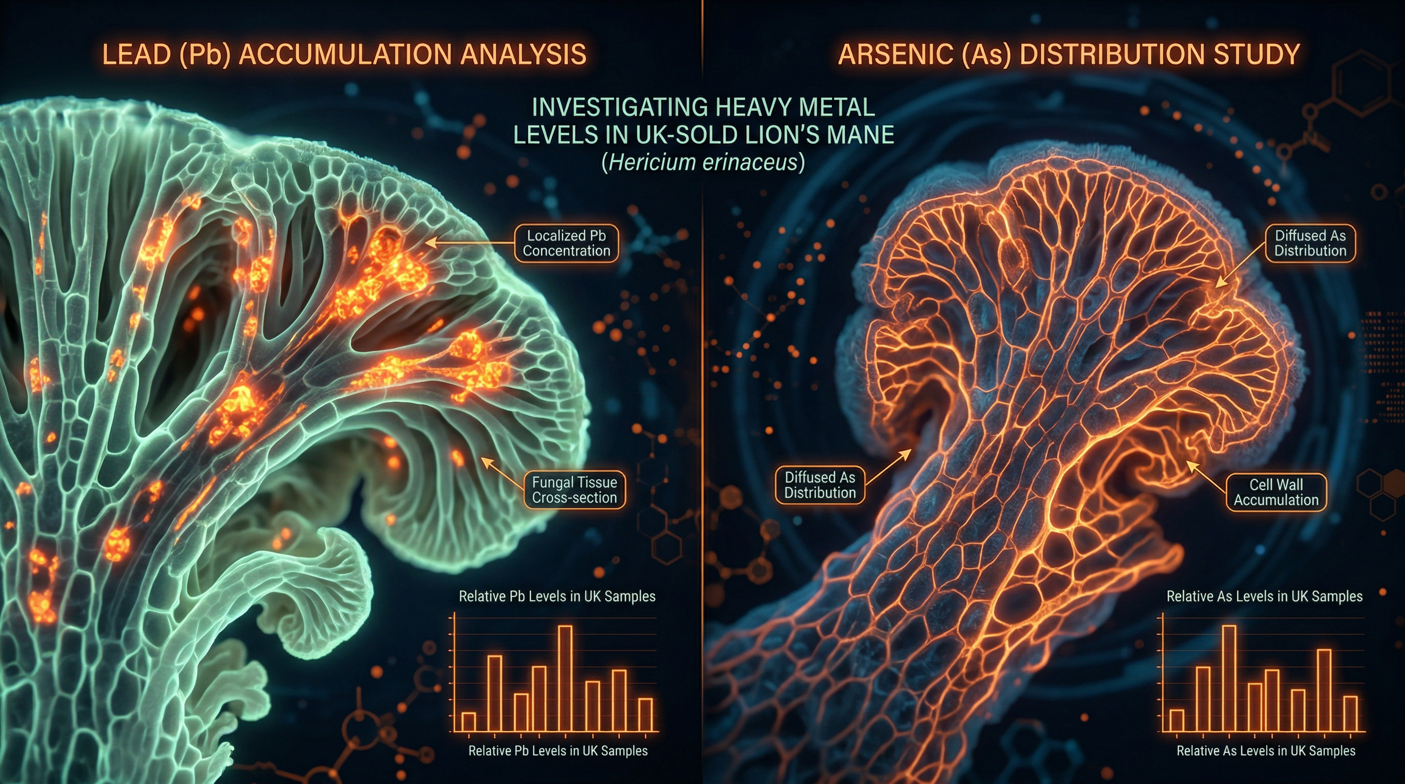 Scientific illustration for The Heavy Metal Reality: Investigating Lead and Arsenic Levels in UK-Sold Lion's Mane