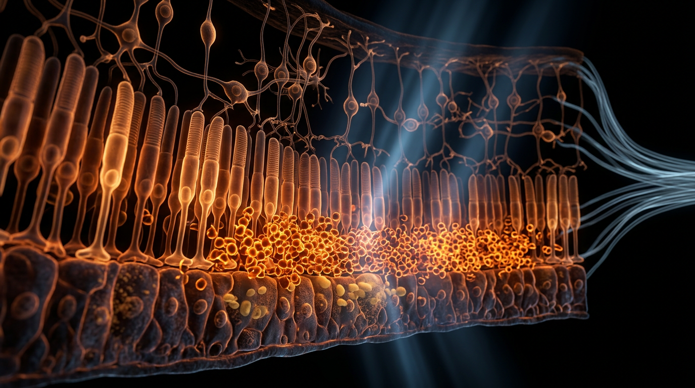 Scientific illustration for The Macular Pigment Shield: Lutein and Zeaxanthin's Role in Preventing AMD