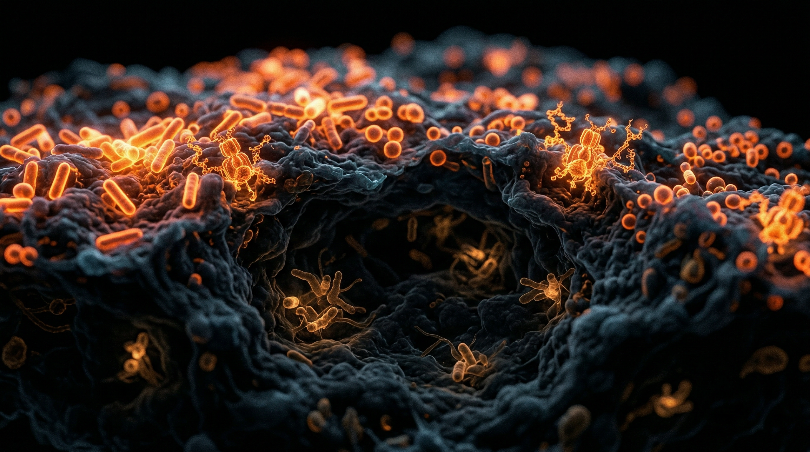 Scientific illustration for Metabolic Stratification: Life in the Oxygen-Deprived Core of Microbial Biofilms