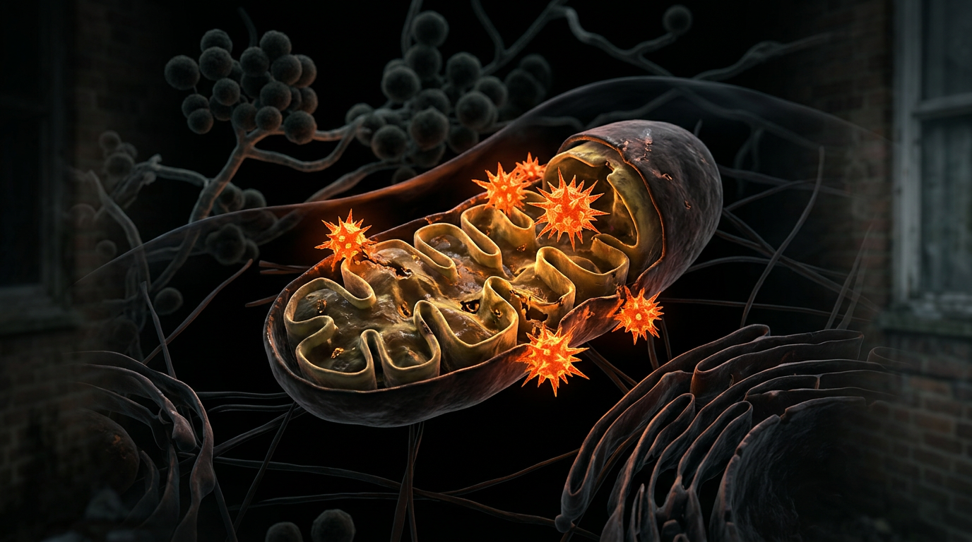 Scientific illustration for Mold, Mycotoxins, and the Mitochondrial Crisis in the UK School Estate