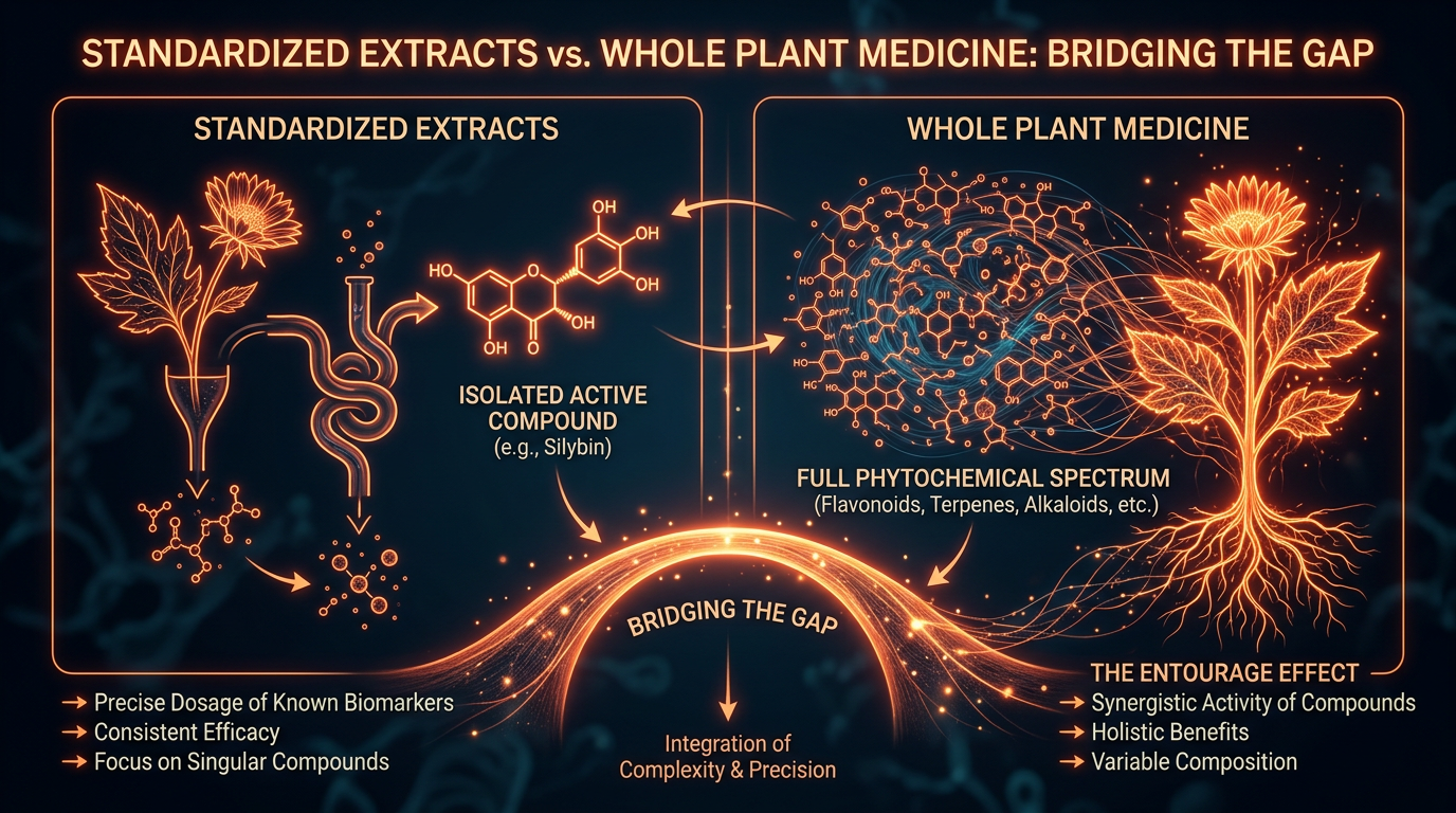 Scientific illustration for Standardized Extracts vs. Whole Plant Medicine: Bridging the Gap