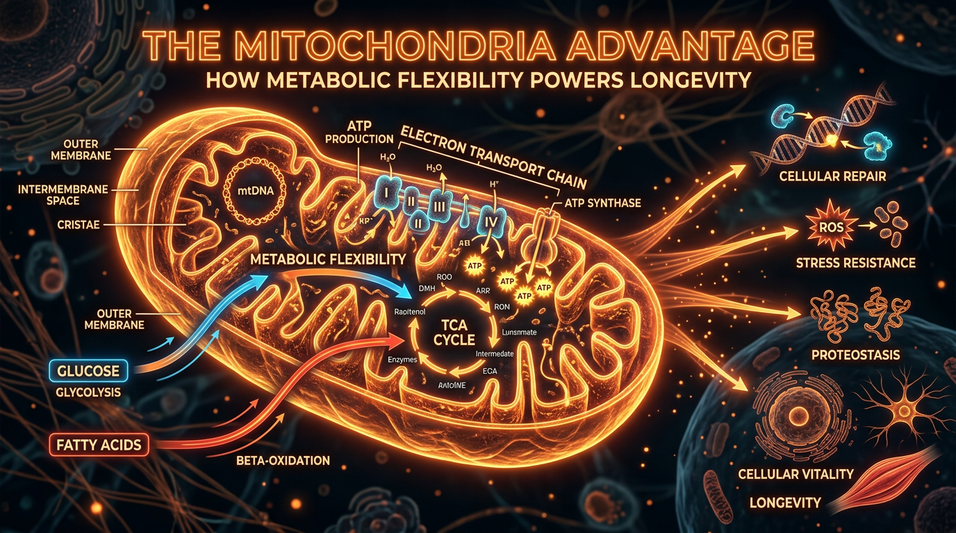 Scientific illustration for The Mitochondria Advantage: How Metabolic Flexibility Powers Longevity