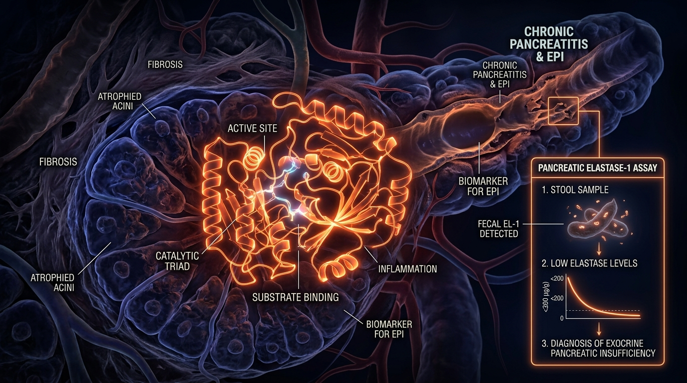 Scientific illustration for Pancreatic Elastase: Identifying Exocrine Insufficiency in Chronic Cases