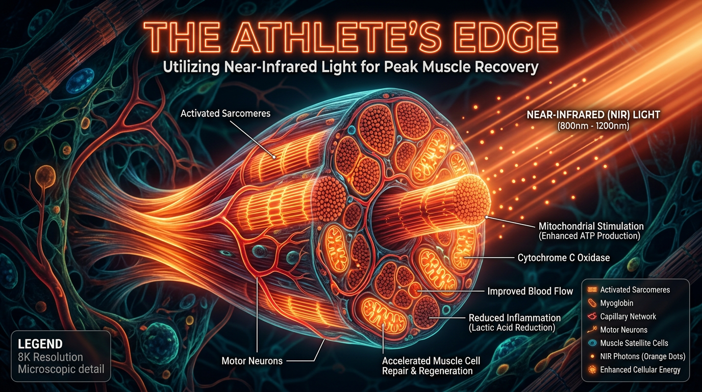 Scientific illustration for The Athlete's Edge: Utilizing Near-Infrared Light for Peak Muscle Recovery