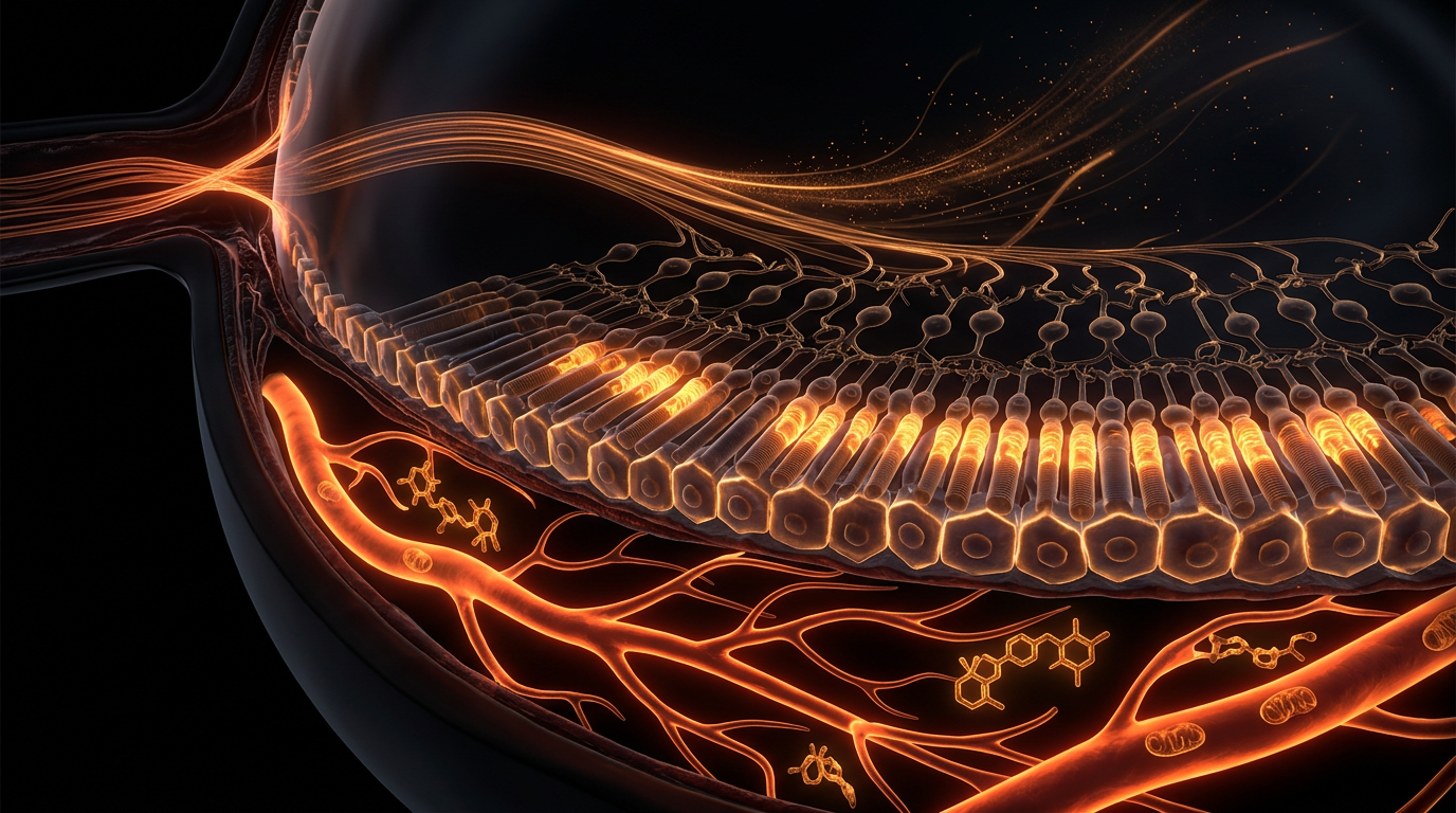 Scientific illustration for Astaxanthin: The King of Carotenoids for Ocular Blood Flow and Endurance