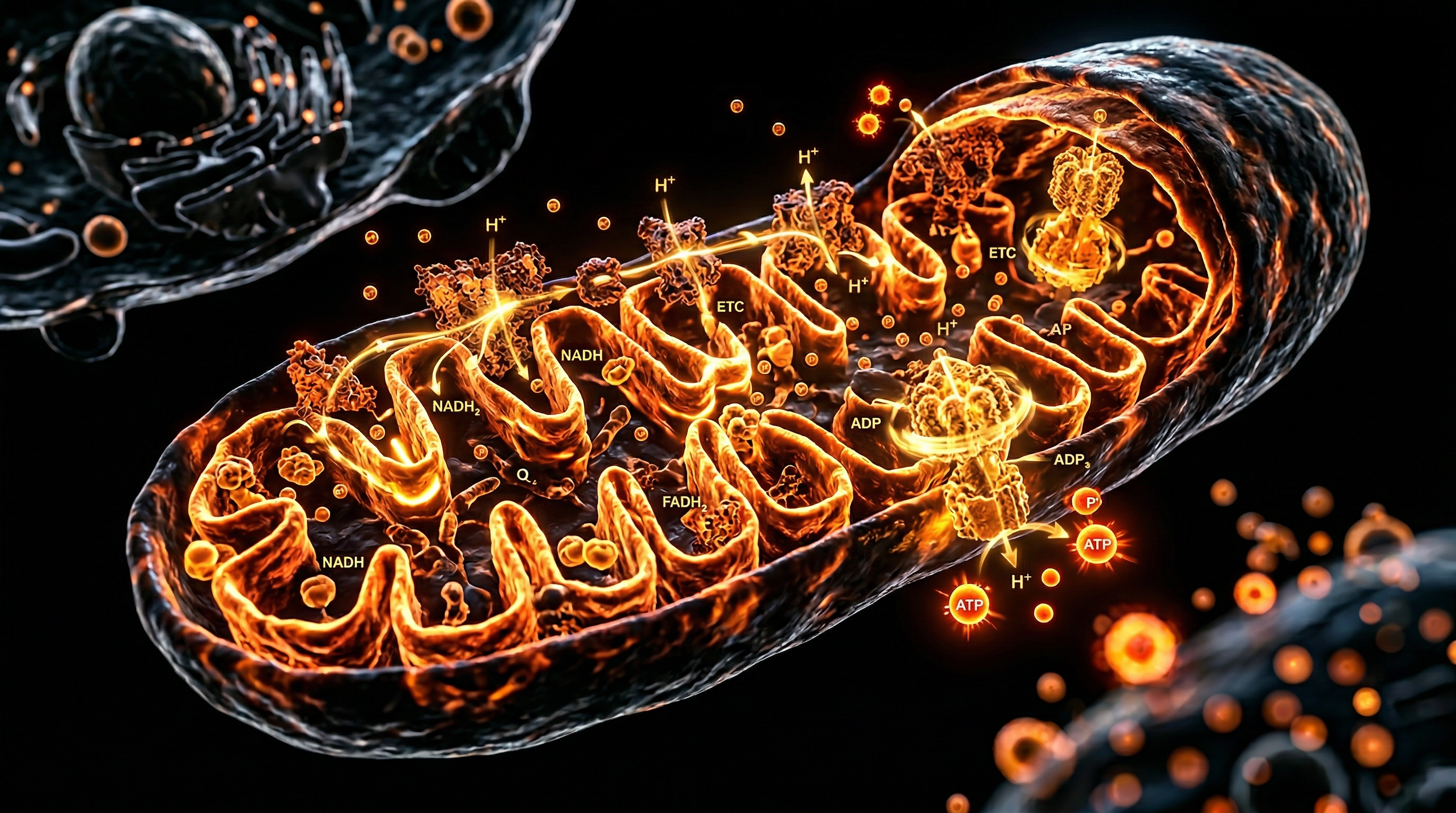 Scientific illustration for Mitochondrial Bioenergetics: The Cellular Engine of Vitality and Repair