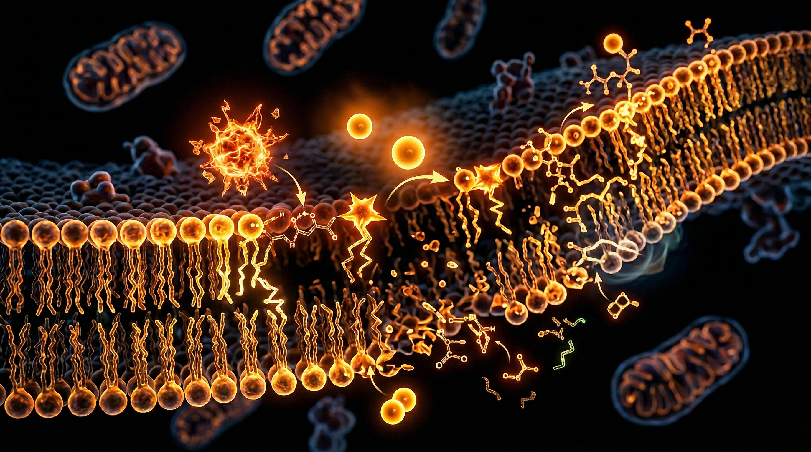 Scientific illustration for Lipid Peroxidation: The Silent Engine of Cellular Damage