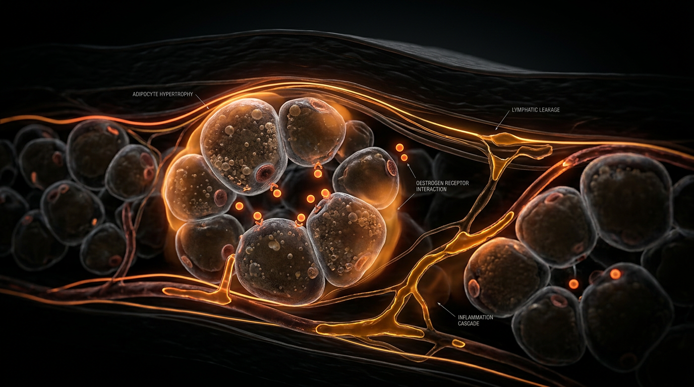 Scientific illustration for The Oestrogen-Adipose Axis: Why Puberty and Menopause Trigger Lipoedema Progression