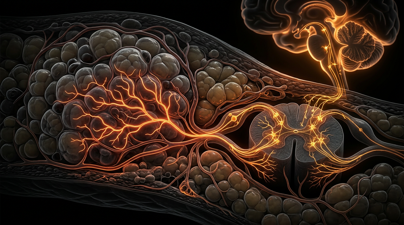 Scientific illustration for Nociceptive Pain vs. Fibromyalgia: Deciphering the Neurological Sensitivity of 'Painful Fat'