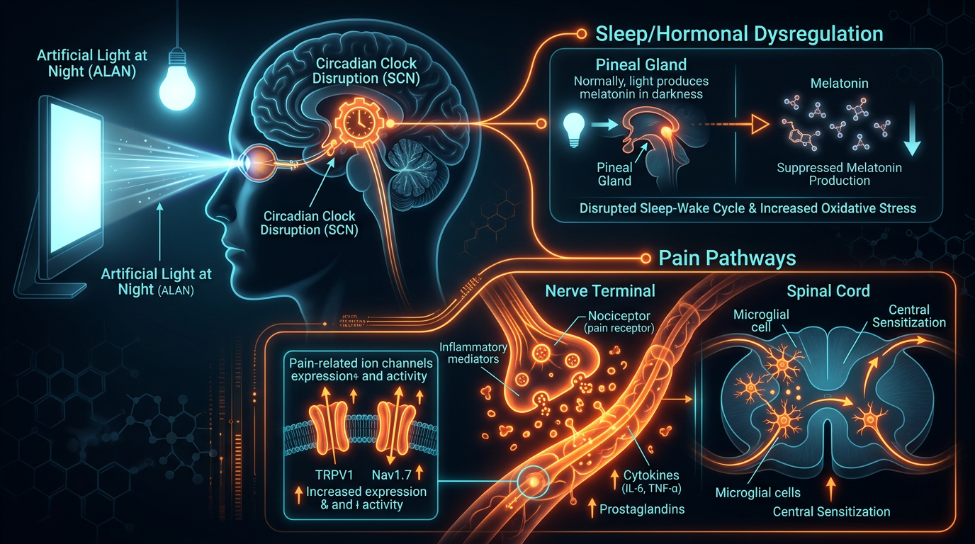Scientific illustration for Circadian Disruption: How Artificial Light Intensifies Pain Sensitivity