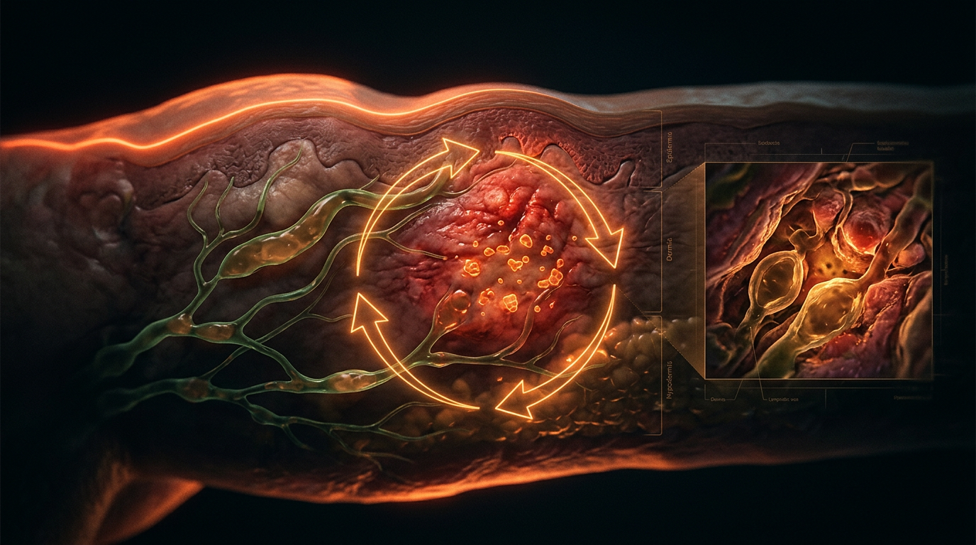 Scientific illustration for The Cellulitis Cycle: Why Prophylactic Antibiotics are Overlooked for Lymphoedema Patients