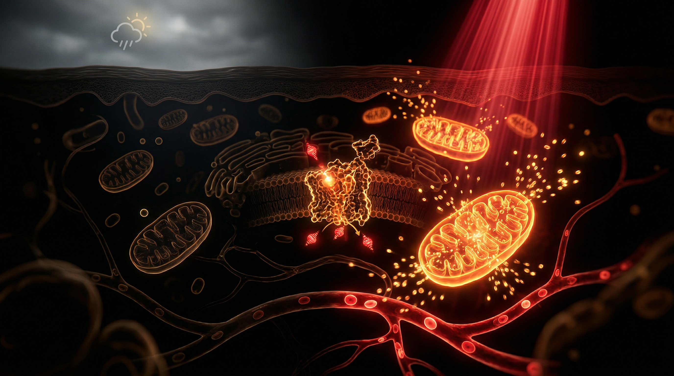 Scientific illustration for UK Sunlight Deficit: Why Red Light Therapy is a Biological Mandate