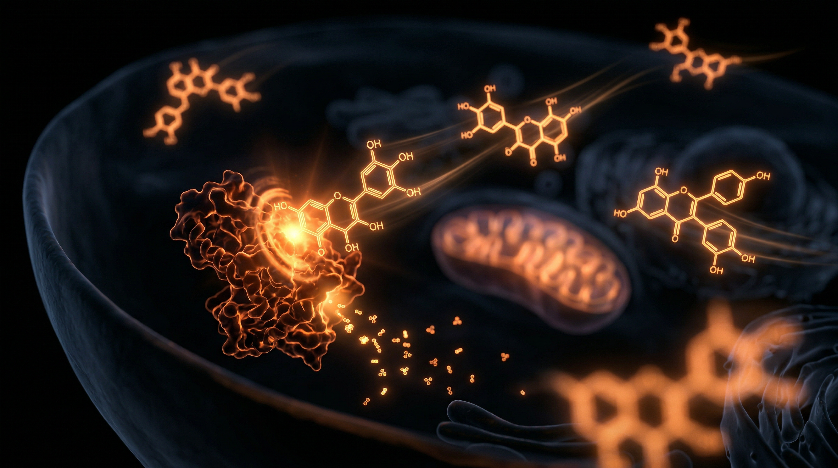 Scientific illustration for Xenohormetic Signals: Phytochemicals and Longevity