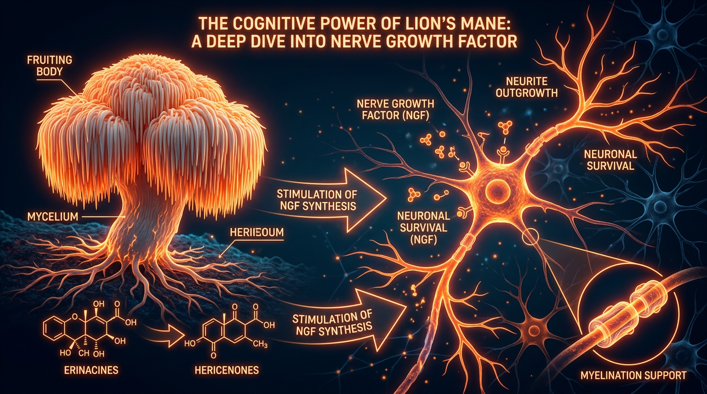 Scientific illustration for The Cognitive Power of Lion's Mane: A Deep Dive into Nerve Growth Factor