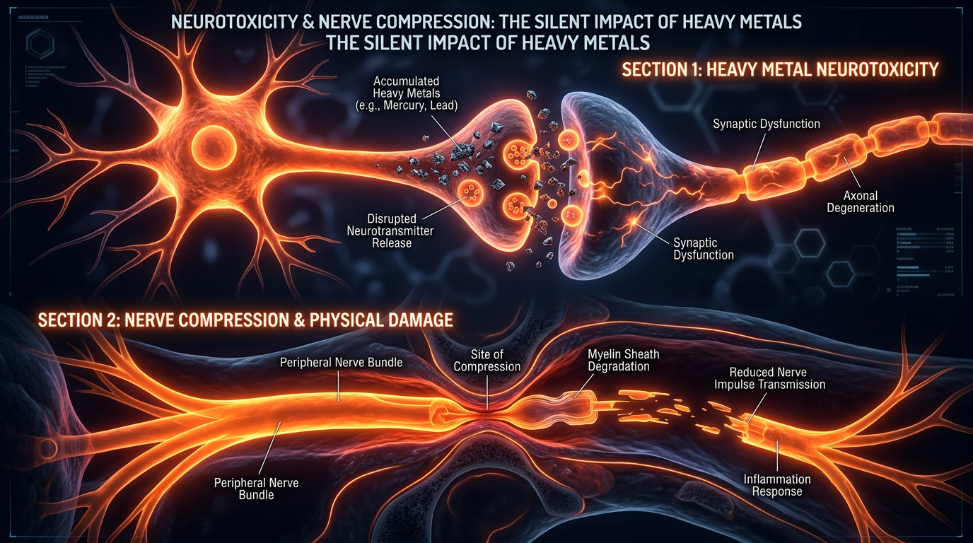 Scientific illustration for Neurotoxicity and Nerve Compression: The Silent Impact of Heavy Metals