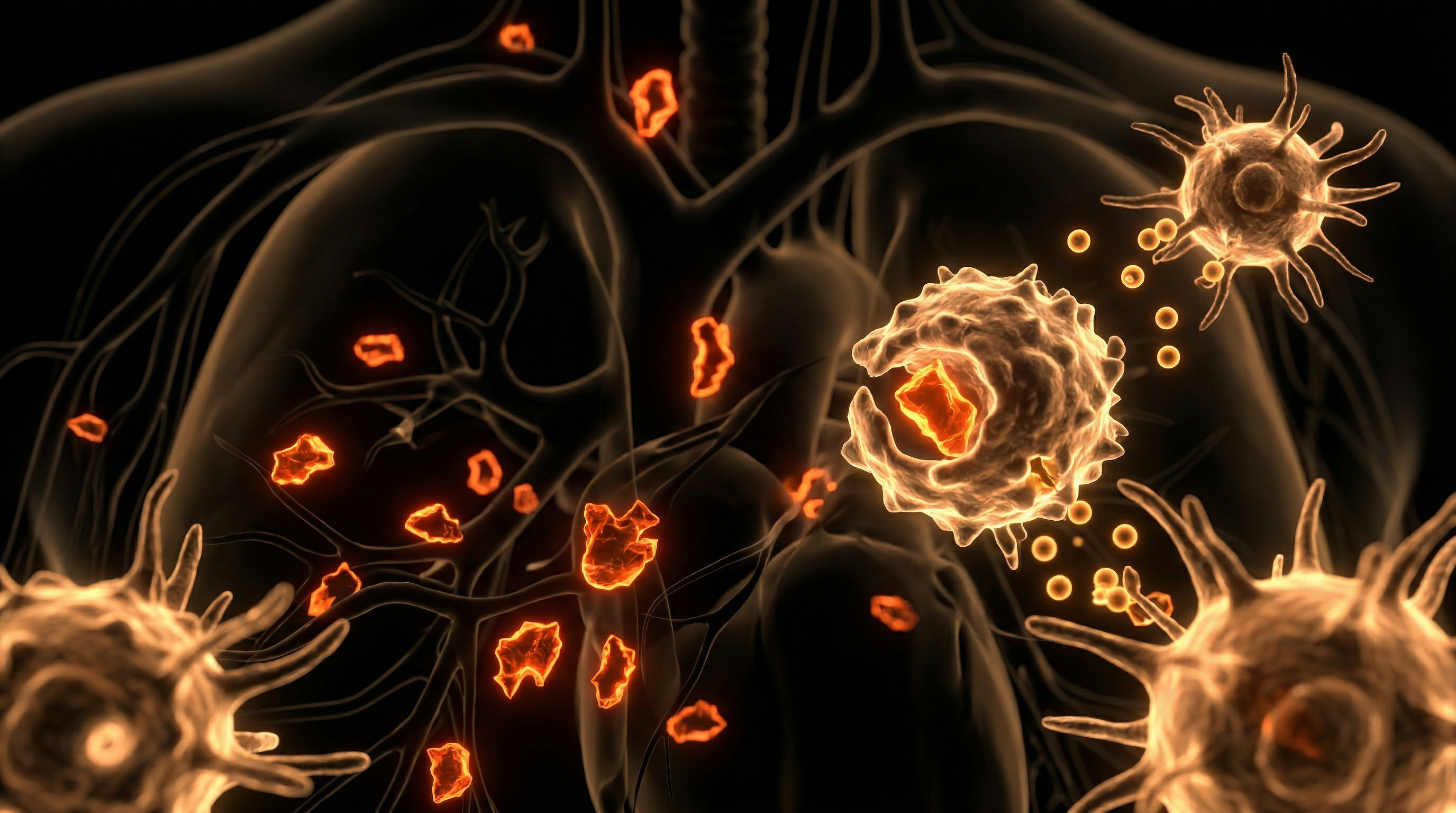 Scientific illustration for Microplastics in the Mediastinum: A Global Immune Threat