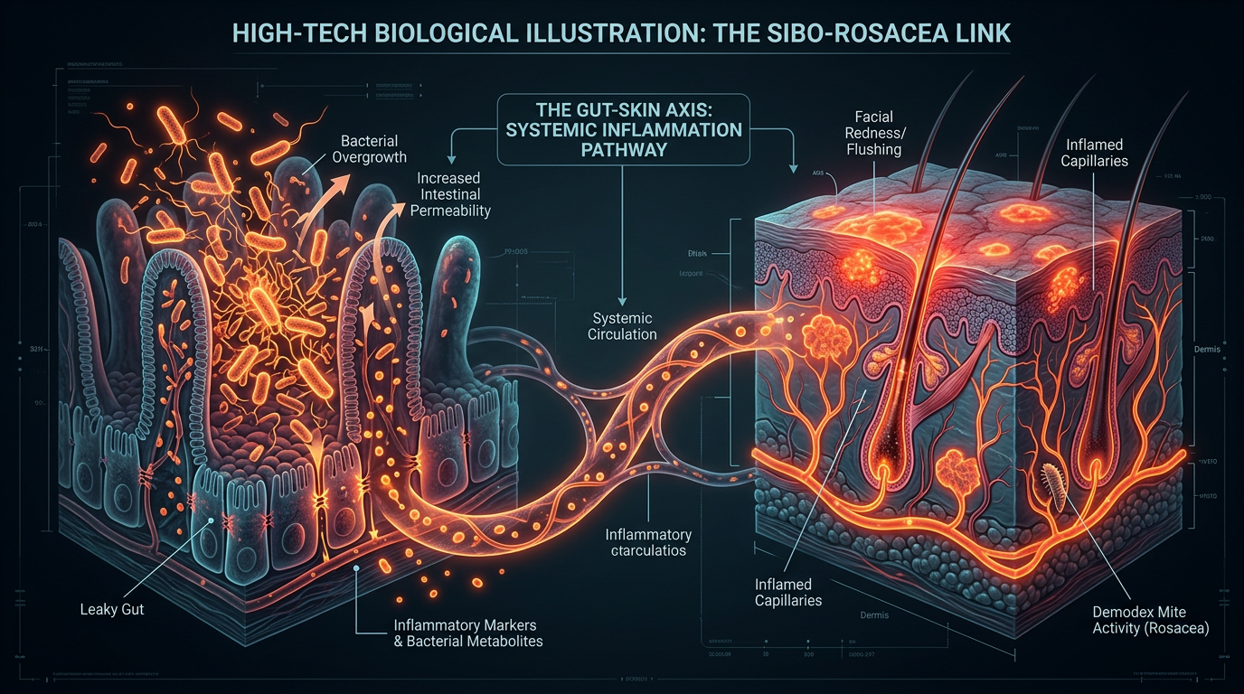 Scientific illustration for SIBO and Rosacea: The Biological Link Between Gut Flora and Skin