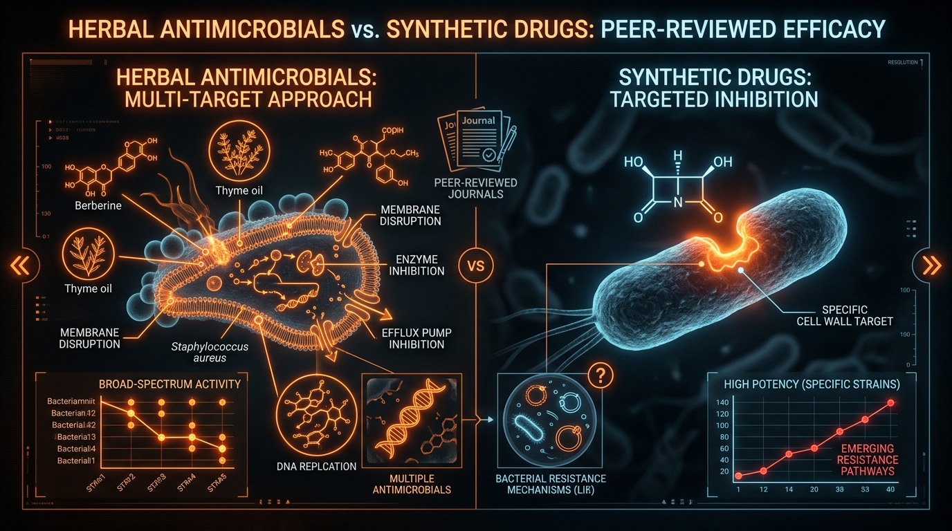 Scientific illustration for Herbal Antimicrobials: Peer-Reviewed Efficacy vs Synthetic Drugs