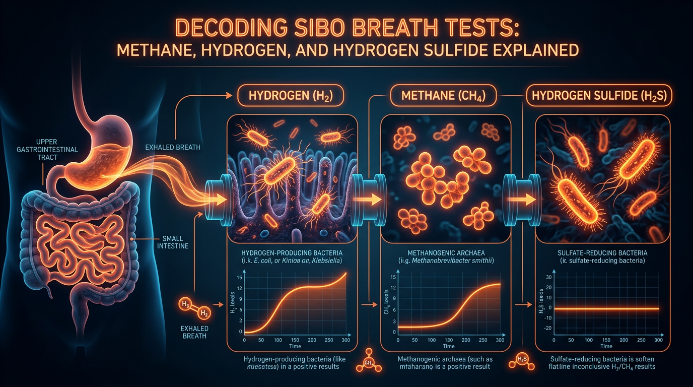 Scientific illustration for Decoding SIBO Breath Tests: Methane, Hydrogen, and Hydrogen Sulfide Explained
