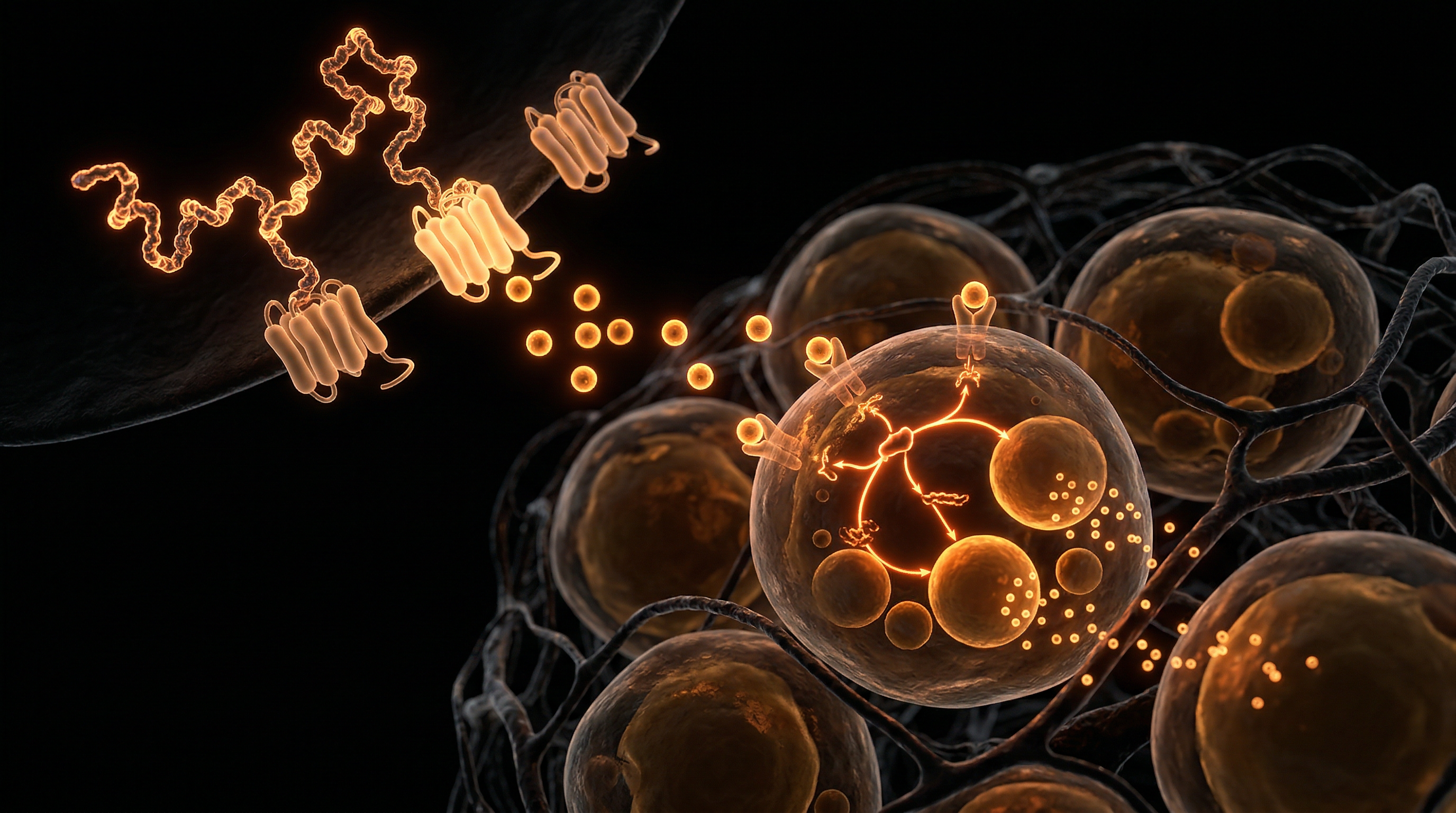 Scientific illustration for Tesamorelin: Targeting Deep Visceral Adipose Tissue