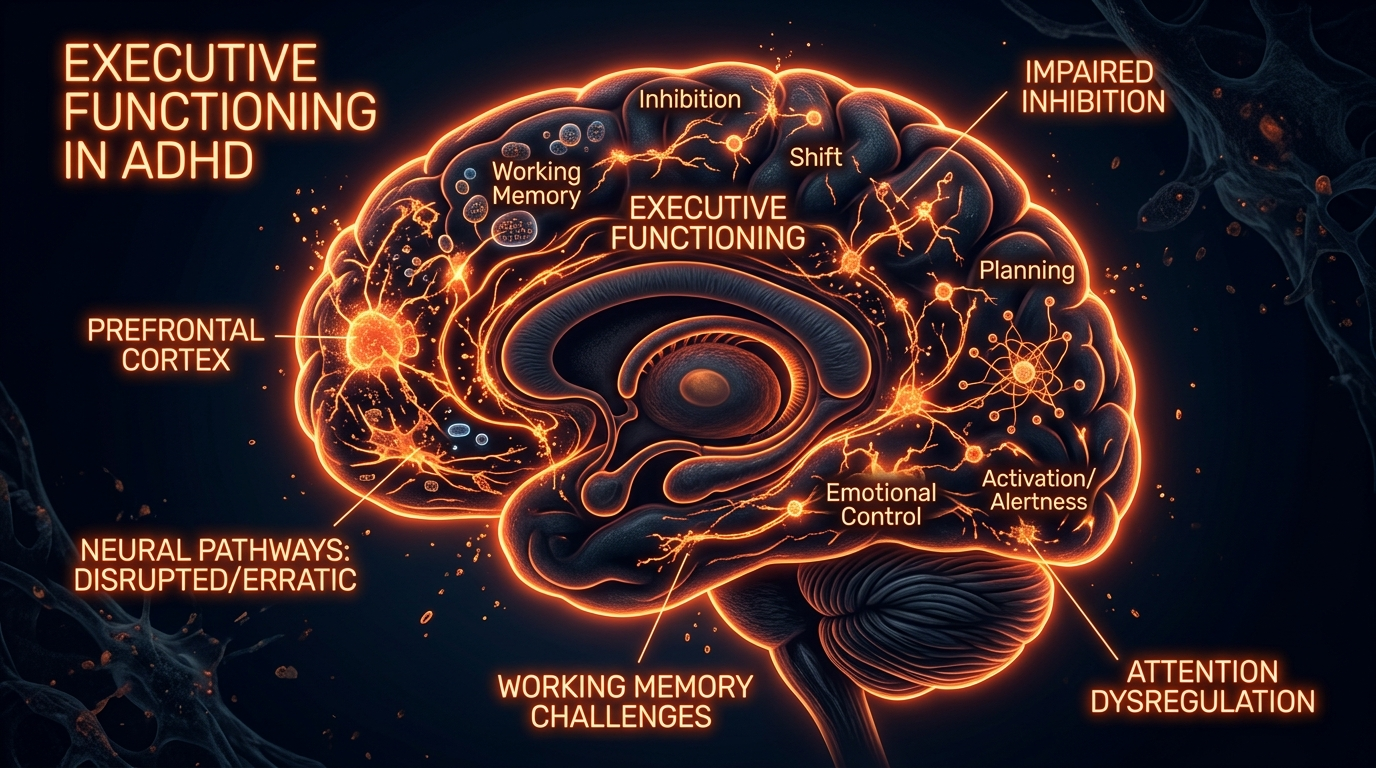 Scientific illustration for Executive Functioning in ADHD