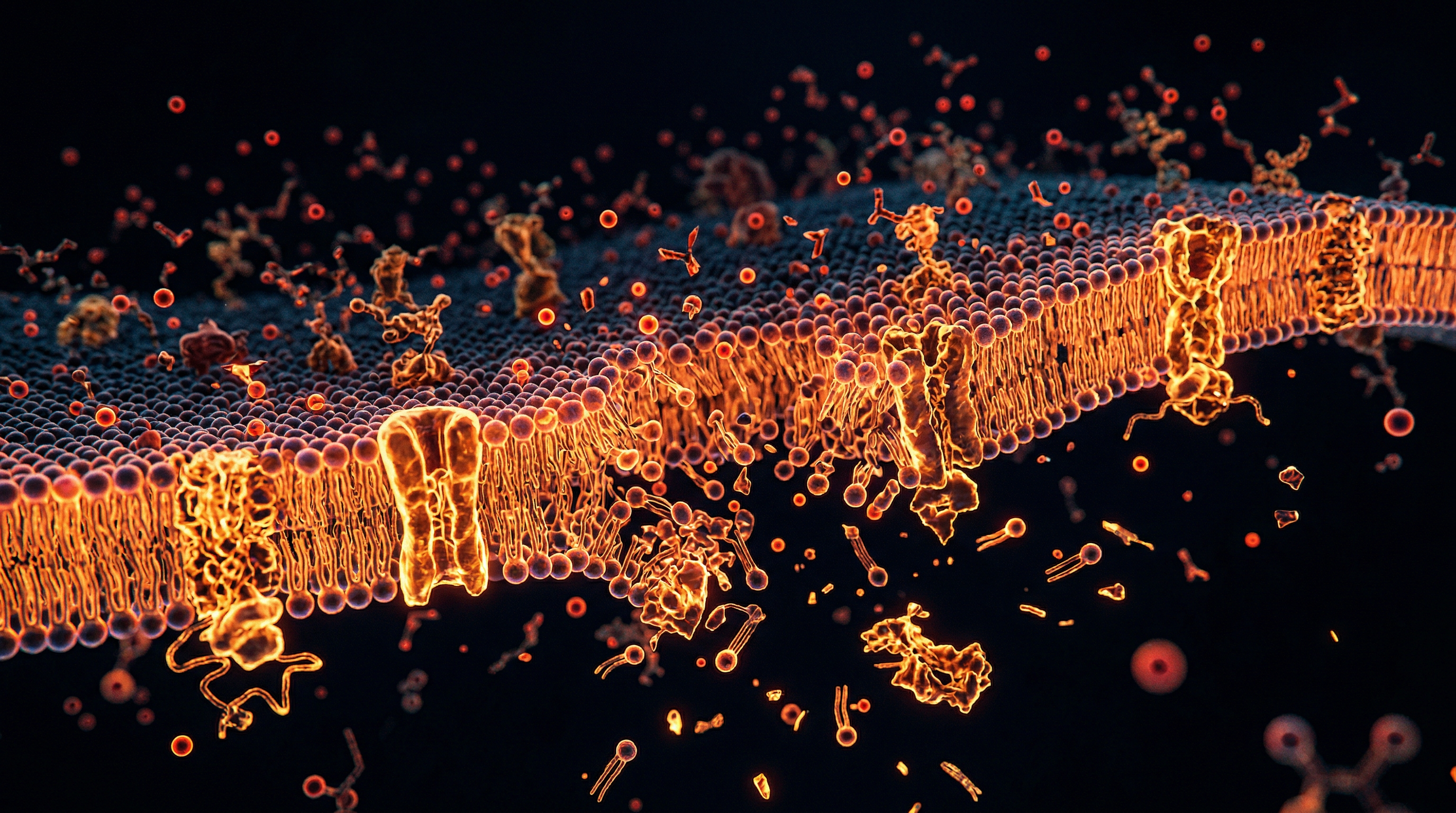 Scientific illustration for Cell Membrane Integrity: The Lipid Bilayer Under Chemical Assault