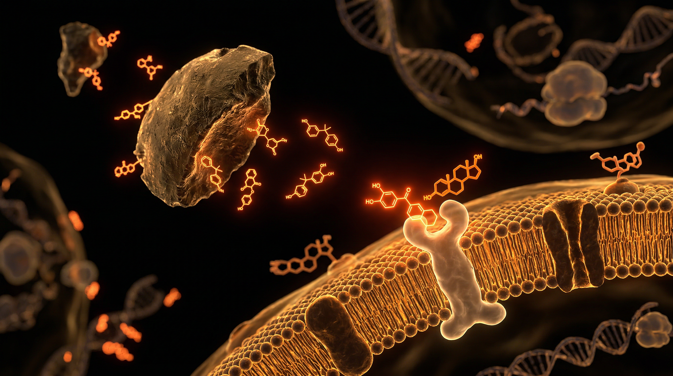 Scientific illustration for Endocrine Interference: Chemical Additives in Microplastics