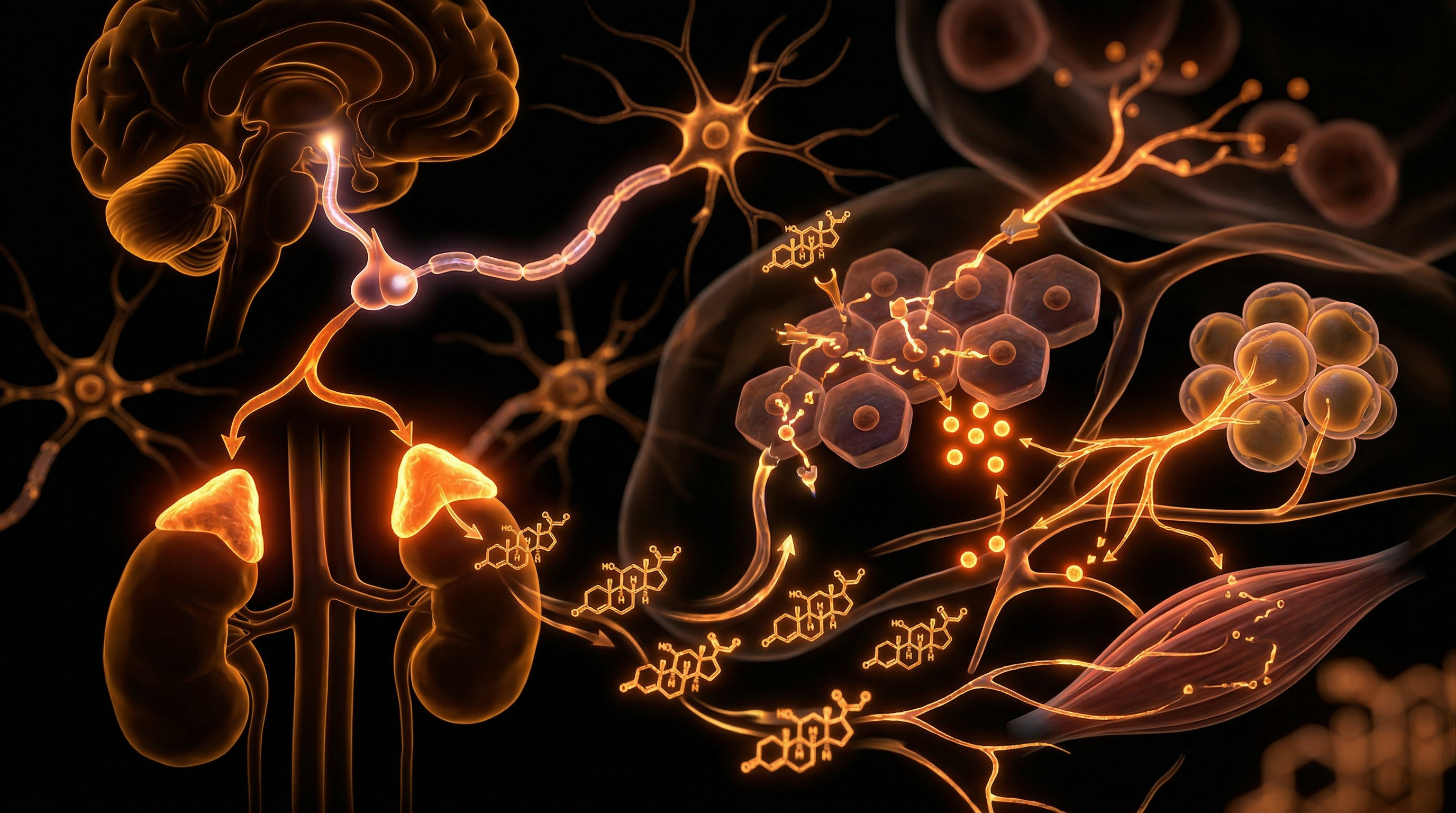 Scientific illustration for The Cortisol Cascade: Understanding the HPA Axis and Metabolic Equilibrium